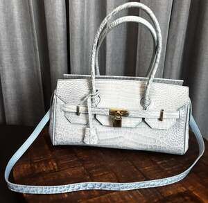 Vintage Italian Condotti Hand Bag Purse baby blue Crocodile gold lock